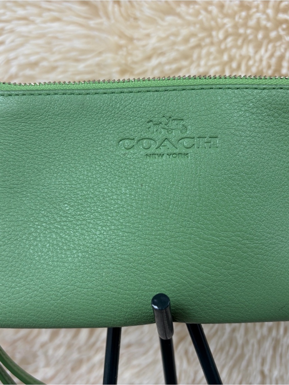 Green Leather double pocket wristlet Bag